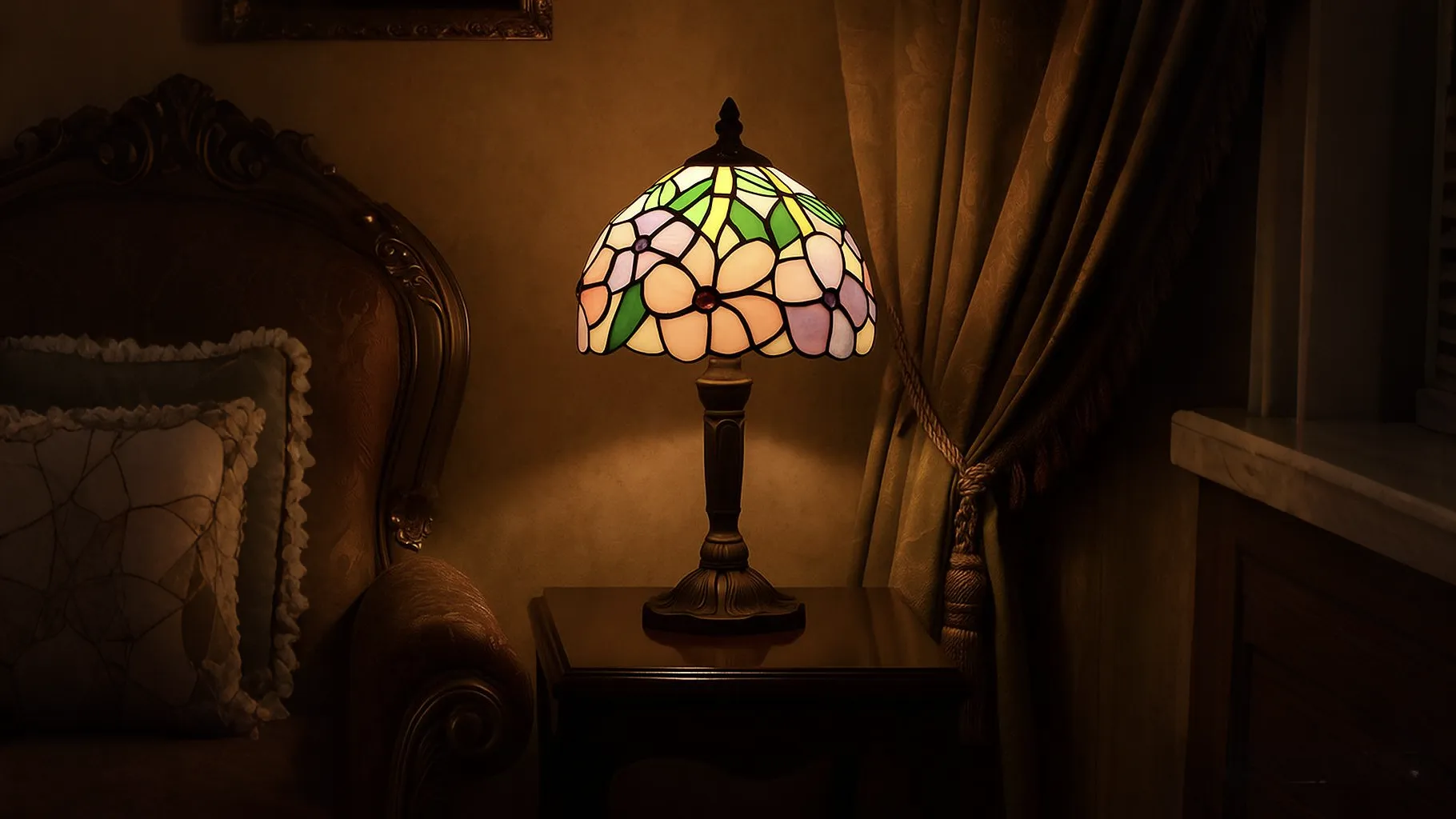 Handmade Tiffany Floor Lamp in a classic room