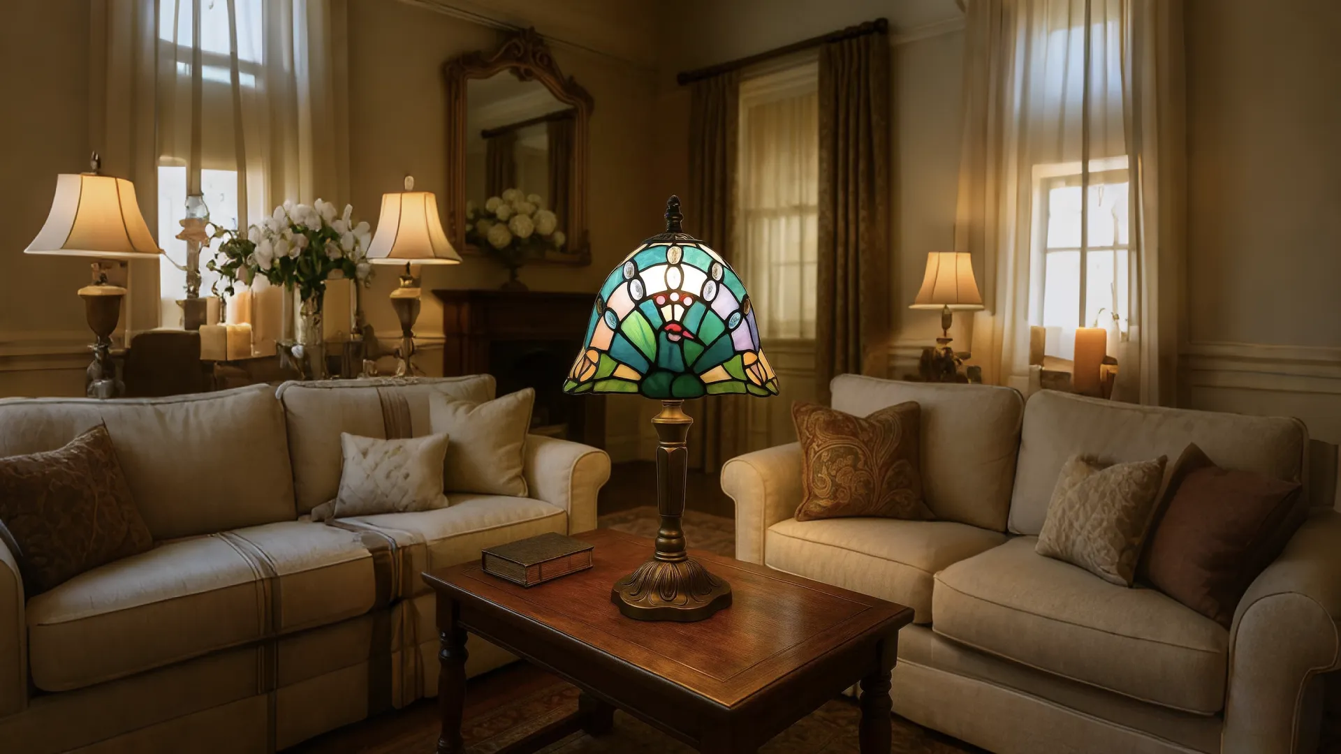 Handmade Tiffany Floor Lamp in a classic room