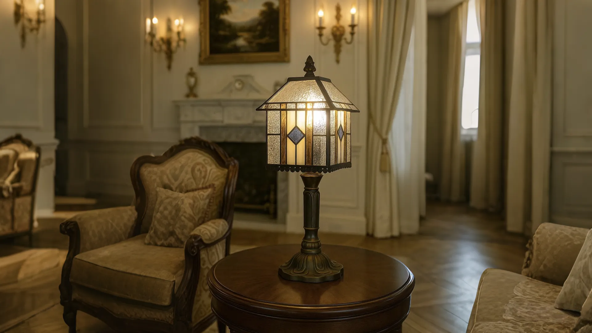Handmade Tiffany Floor Lamp in a classic room